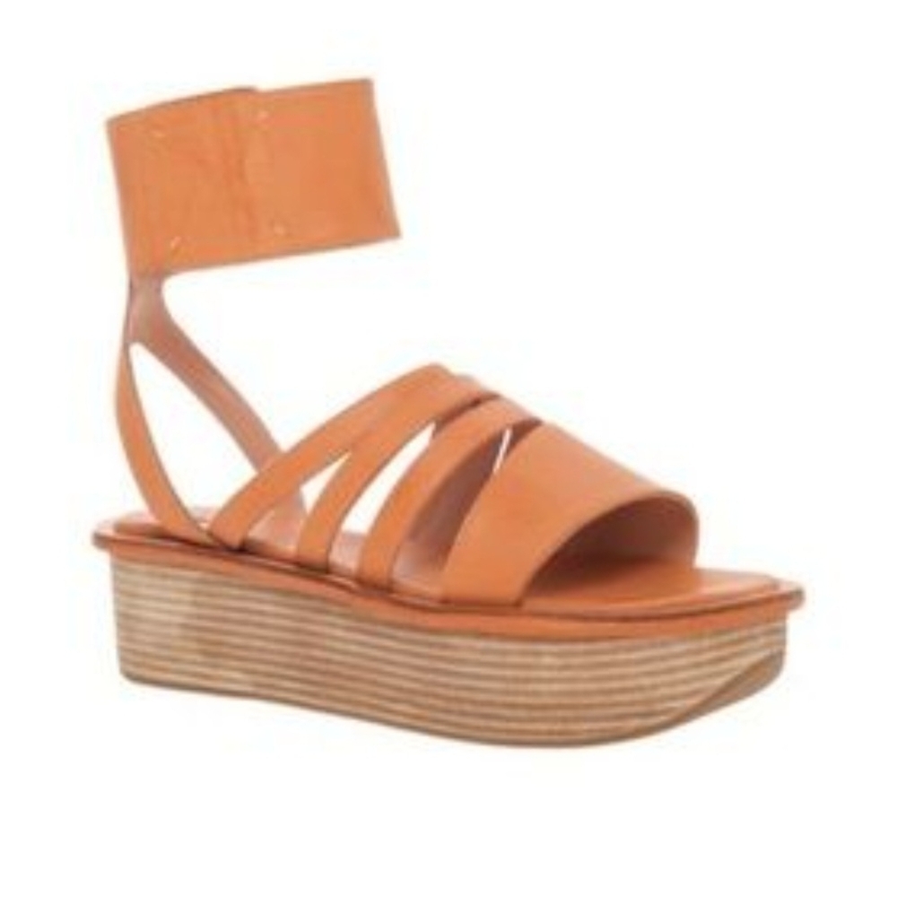 Orange Tan Platform Sandals with Ankle Strap, Size 6, LEON MAX